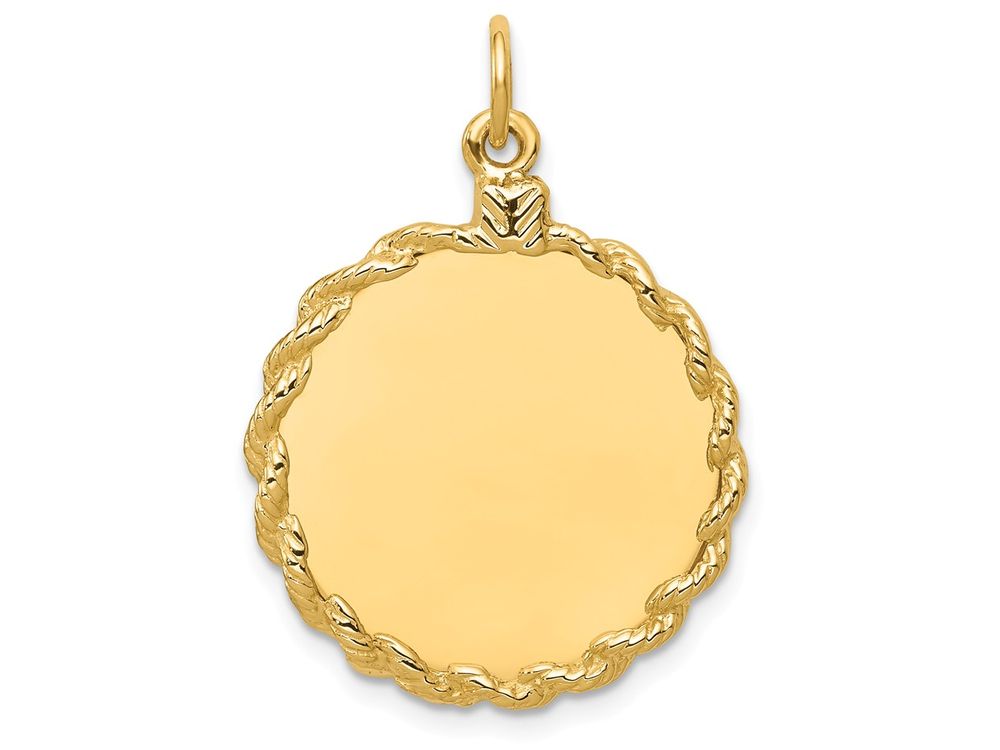 FJC Finejewelers 14k Yellow Gold Plain .013 Gauge Circular Engravable Disc with Rope Charm 26 x 36mm
