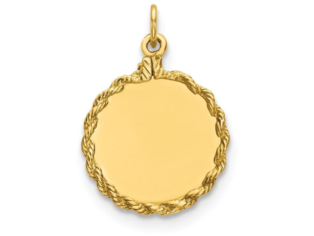 FJC Finejewelers 14k Yellow Gold Plain .013 Gauge Circular Engravable Disc with Rope Charm