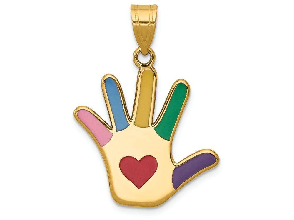 FJC Finejewelers 14k Yellow Gold Enameled Autism with Heart Handprint Charm