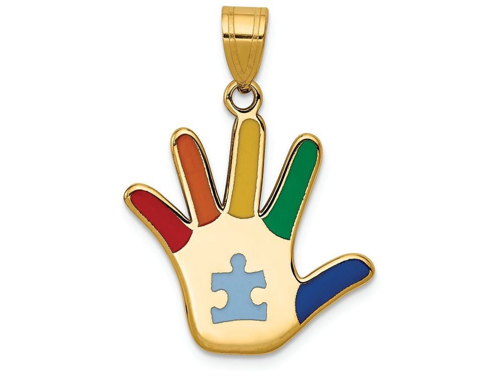 FJC Finejewelers 14k Yellow Gold Enameled Autism with Puzzle Piece Handprint Charm