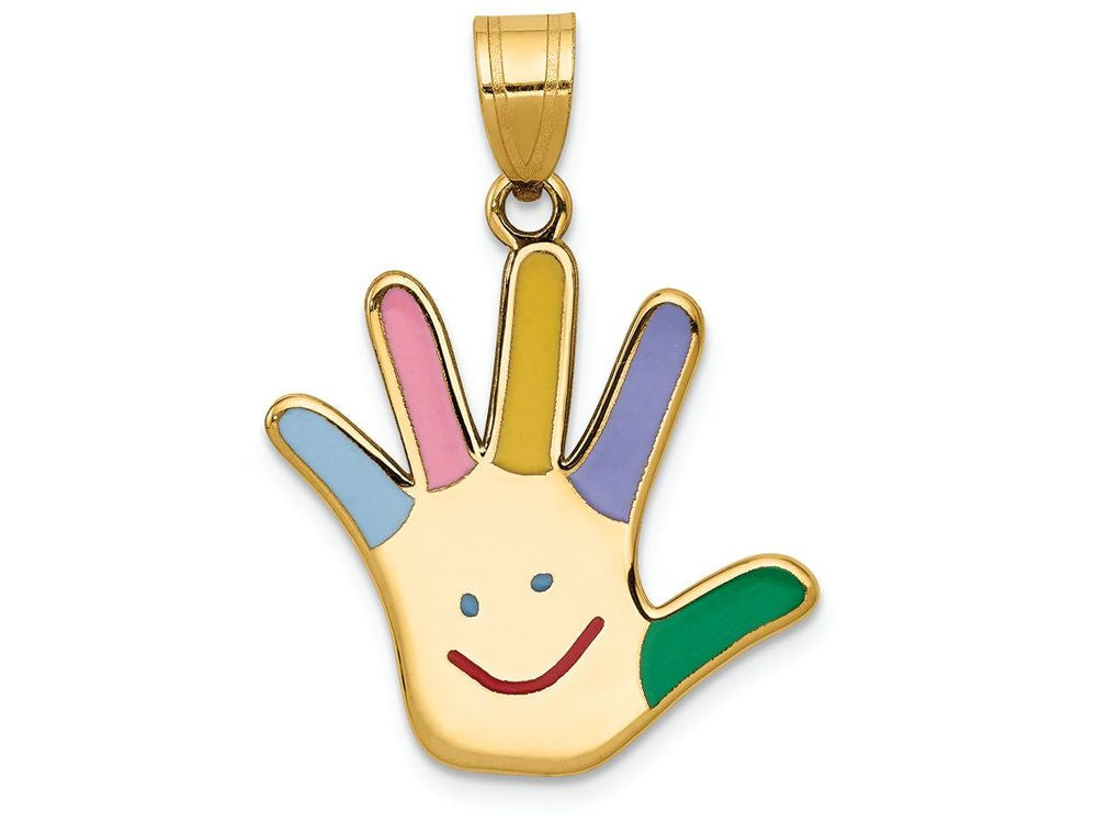 FJC Finejewelers 14k Yellow Gold Enameled Autism with Happy Face Handprint Charm
