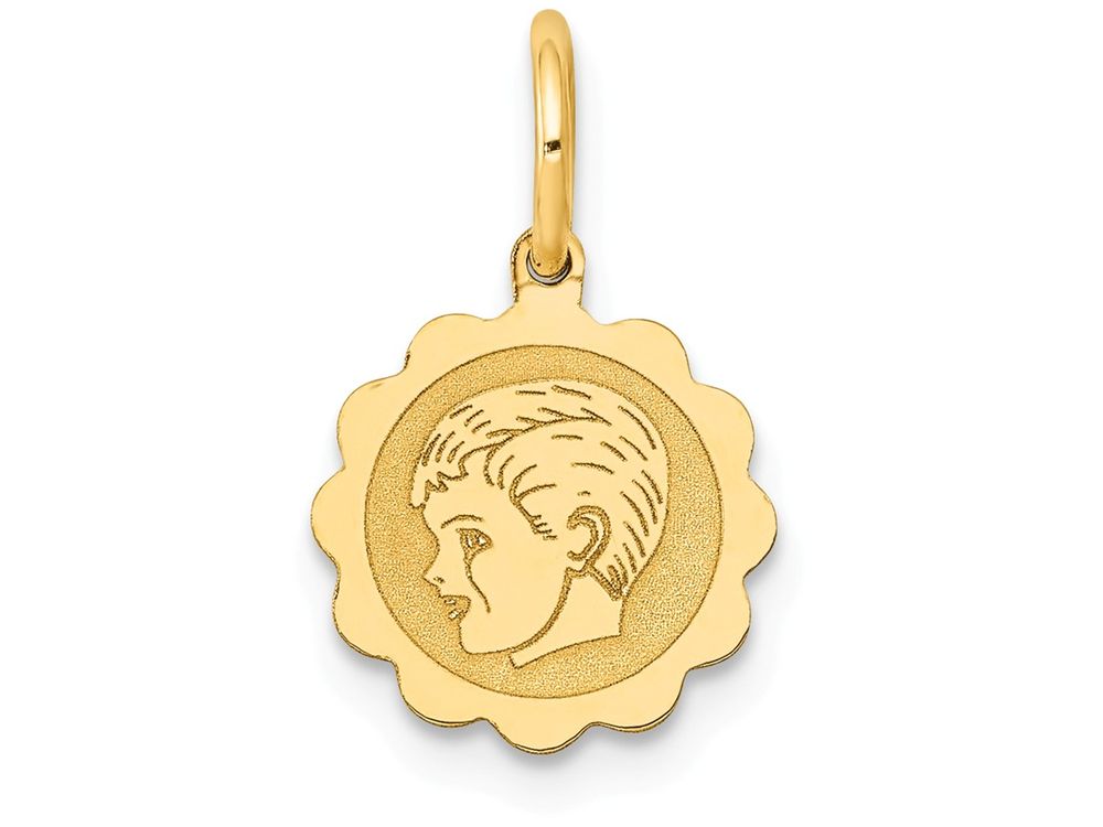 FJC Finejewelers 14k Yellow Gold Boy Head On .009 Gauge Engravable Scalloped Disc Charm