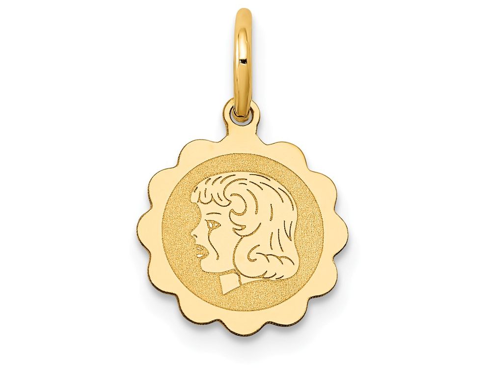 FJC Finejewelers 14k Yellow Gold Girl Head On .009 Gauge Engravable Scalloped Disc Charm