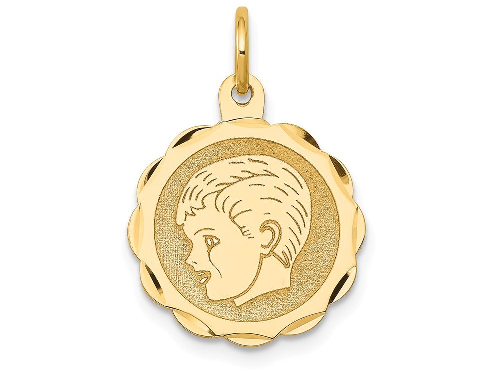 FJC Finejewelers 14k Yellow Gold Boy Head On .013 Gauge Engravable Scalloped Disc Charm