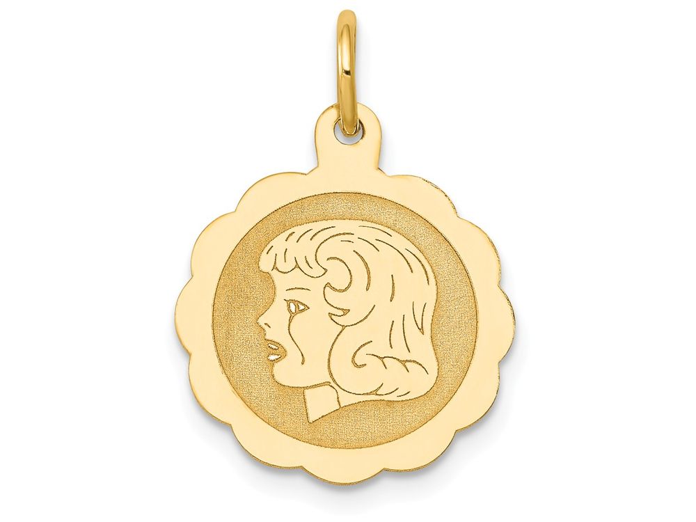 FJC Finejewelers 14k Yellow Gold Girl Head On .013 Gauge Engravable Scalloped Disc Charm