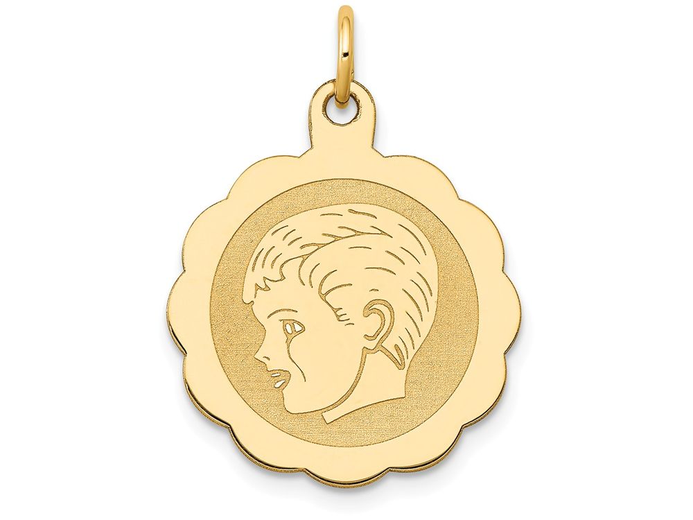 FJC Finejewelers 14k Yellow Gold Boy Head On .013 Gauge Engravable Scalloped Disc Charm 16 x 25mm