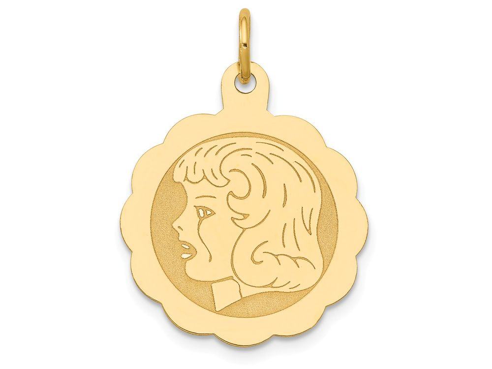 FJC Finejewelers 14k Yellow Gold Girl Head On .013 Gauge Engravable Scalloped Disc Charm 16 x 25mm