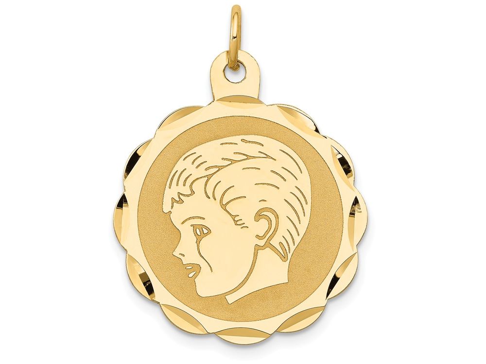 FJC Finejewelers 14k Yellow Gold Boy Head On .011 Gauge Engravable Scalloped Disc Charm 22 x 29mm