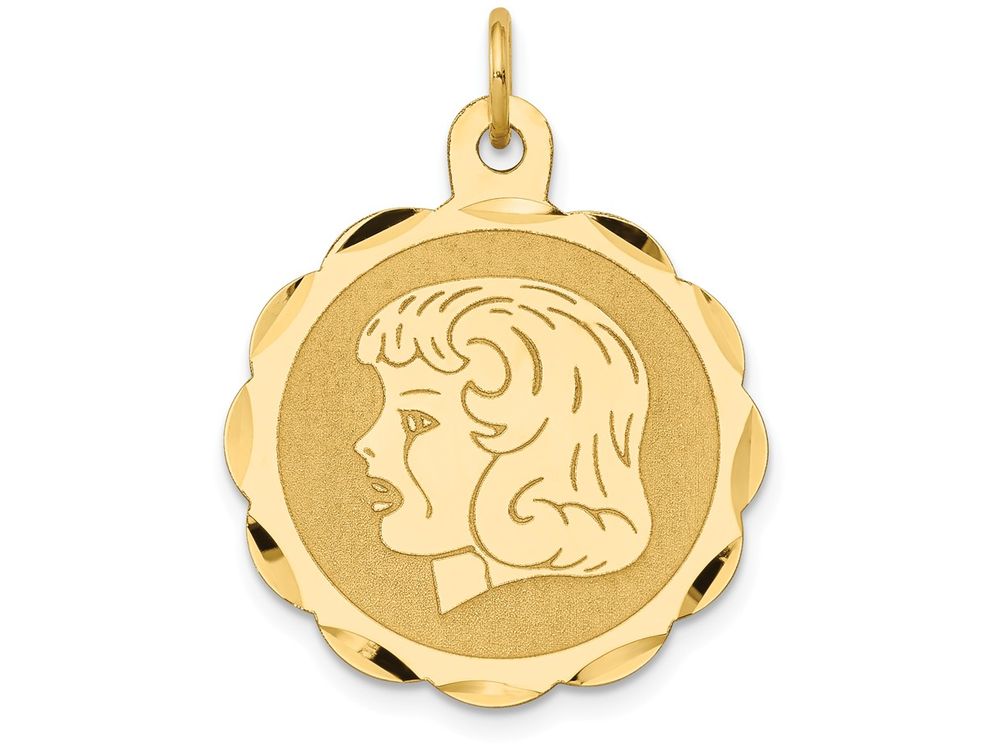 FJC Finejewelers 14k Yellow Gold Girl Head On .011 Gauge Engravable Scalloped Disc Charm