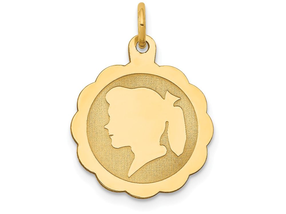 FJC Finejewelers 14k Yellow Gold Girl Head On .018 Gauge Engravable Scalloped Disc Charm