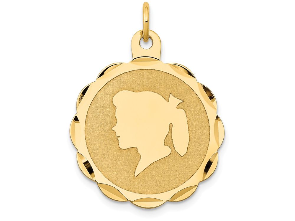 FJC Finejewelers 14k Yellow Gold Girl Head On .011 Gauge Engravable Scalloped Disc Charm 22 x 29mm