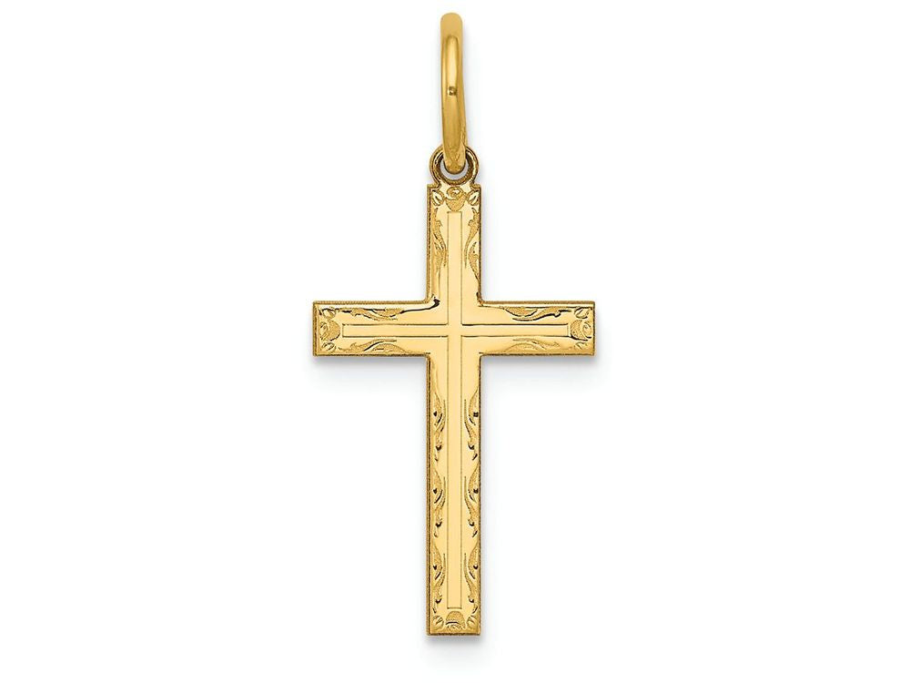 FJC Finejewelers 14k Yellow Gold Laser Designed Cross Charm 11 x 23mm