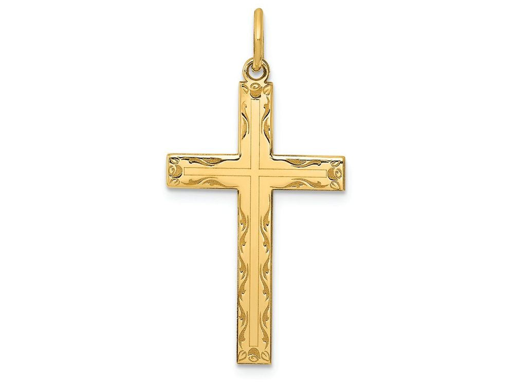FJC Finejewelers 14k Yellow Gold Laser Designed Cross Charm 17 x 32mm