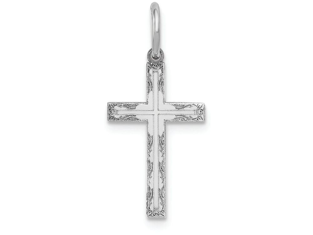 FJC Finejewelers 14k White Gold Laser Designed Cross Charm 11 x 23mm
