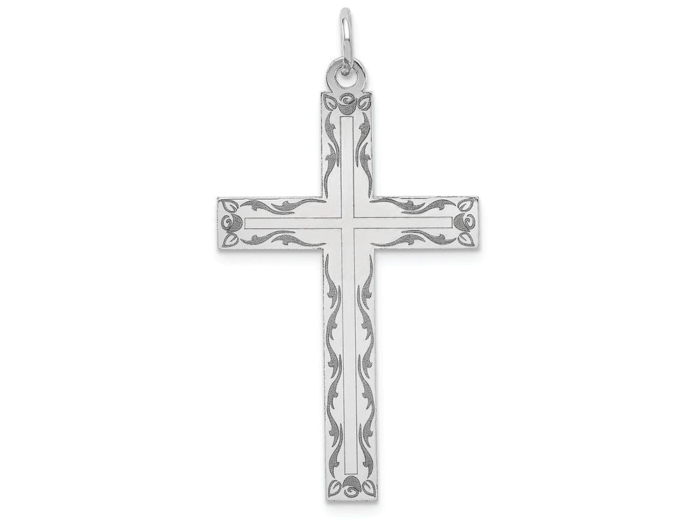 FJC Finejewelers 14k White Gold Laser Designed Cross Charm 22 x 40mm
