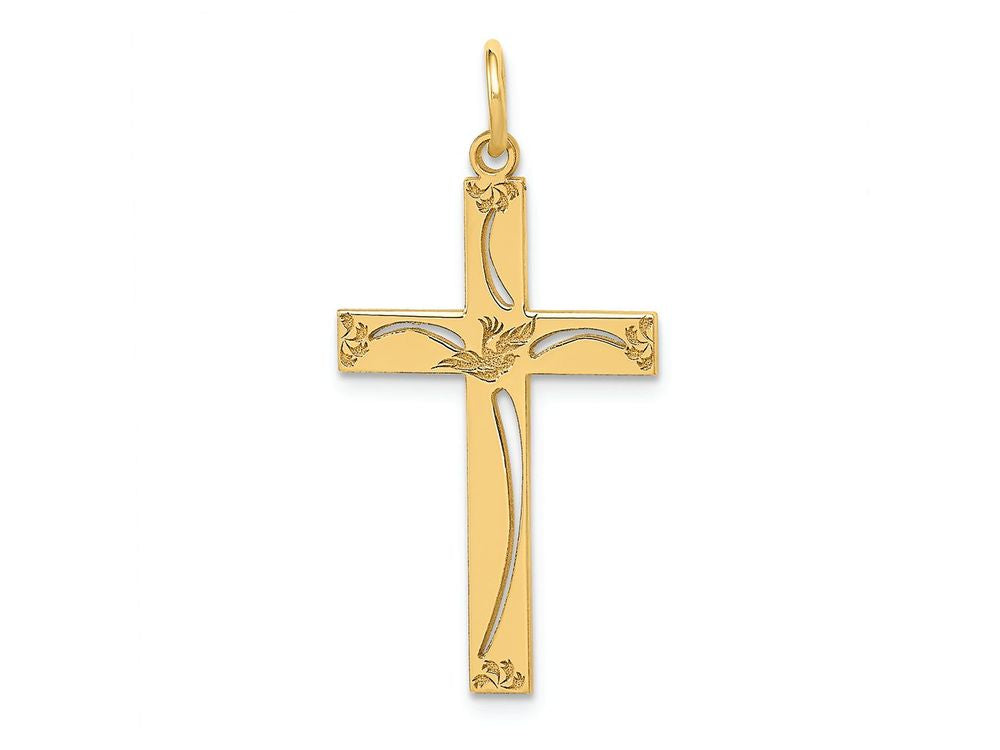FJC Finejewelers 14k Yellow Gold Laser Design Cross Charm 17 x 31mm