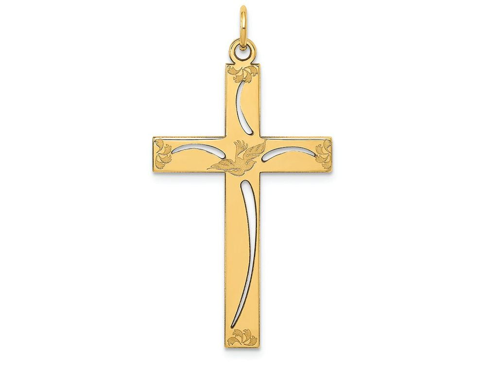 FJC Finejewelers 14k Yellow Gold Laser Designed Cross Charm 21 x 39mm