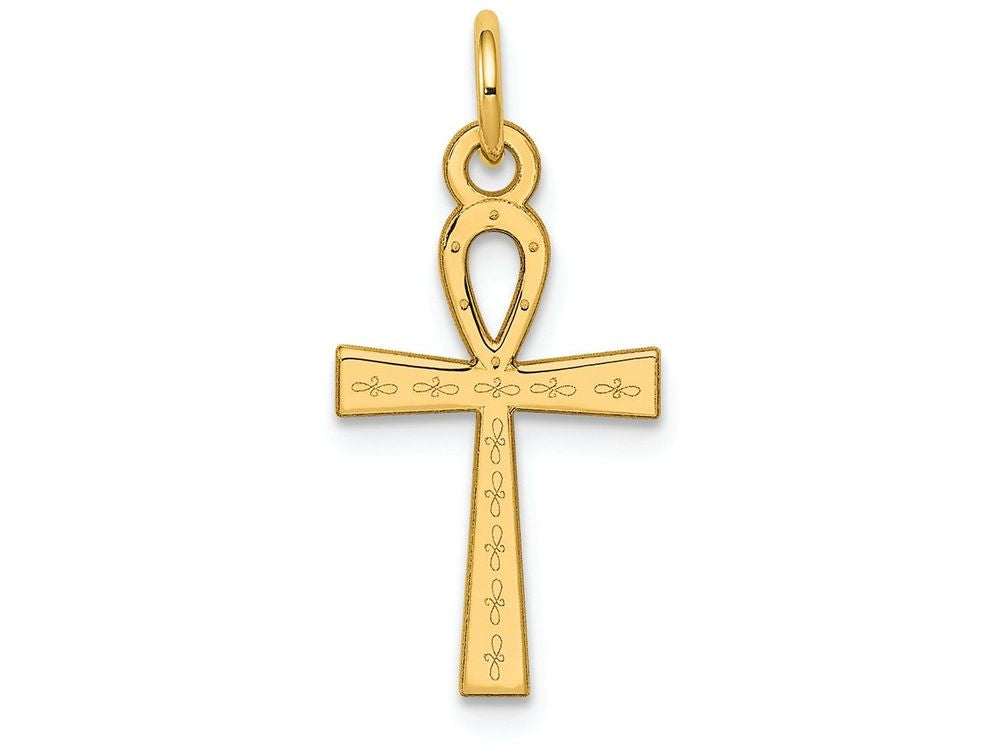 FJC Finejewelers 14k Yellow Gold Laser Designed Ankh Cross Charm