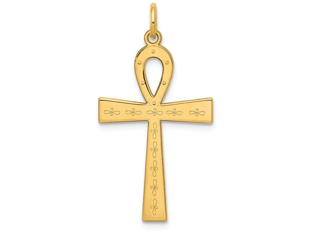 FJC Finejewelers 14k Yellow Gold Laser Designed Ankh Cross Charm