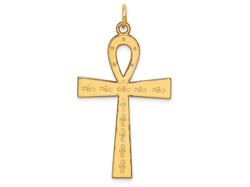 FJC Finejewelers 14k Yellow Gold Laser Designed Ankh Cross Charm 22 x 39mm