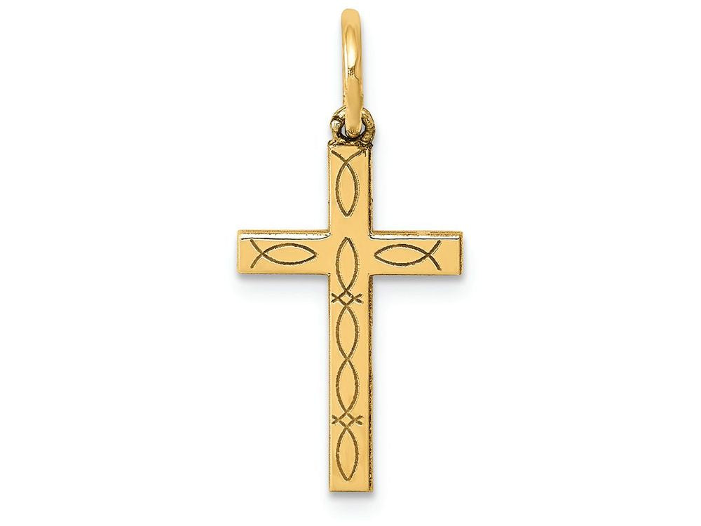 FJC Finejewelers 14k Yellow Gold Laser Designed Cross Charm 11 x 21mm