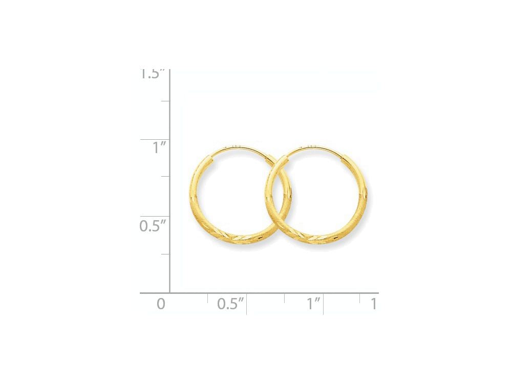 FJC Finejewelers 14k Yellow Gold 1.5mm Satin Bright-cut Endless Hoop Earrings