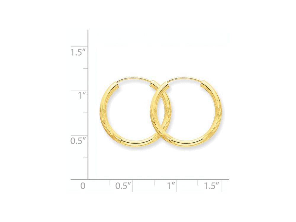 FJC Finejewelers 14k Yellow Gold 2mm Satin Bright-cut Endless Hoop Earrings