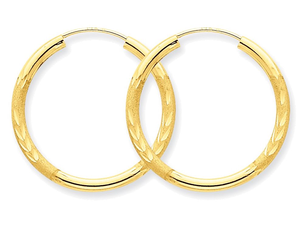 FJC Finejewelers 14k Yellow Gold 2mm Satin Bright-cut Endless Hoop Earrings
