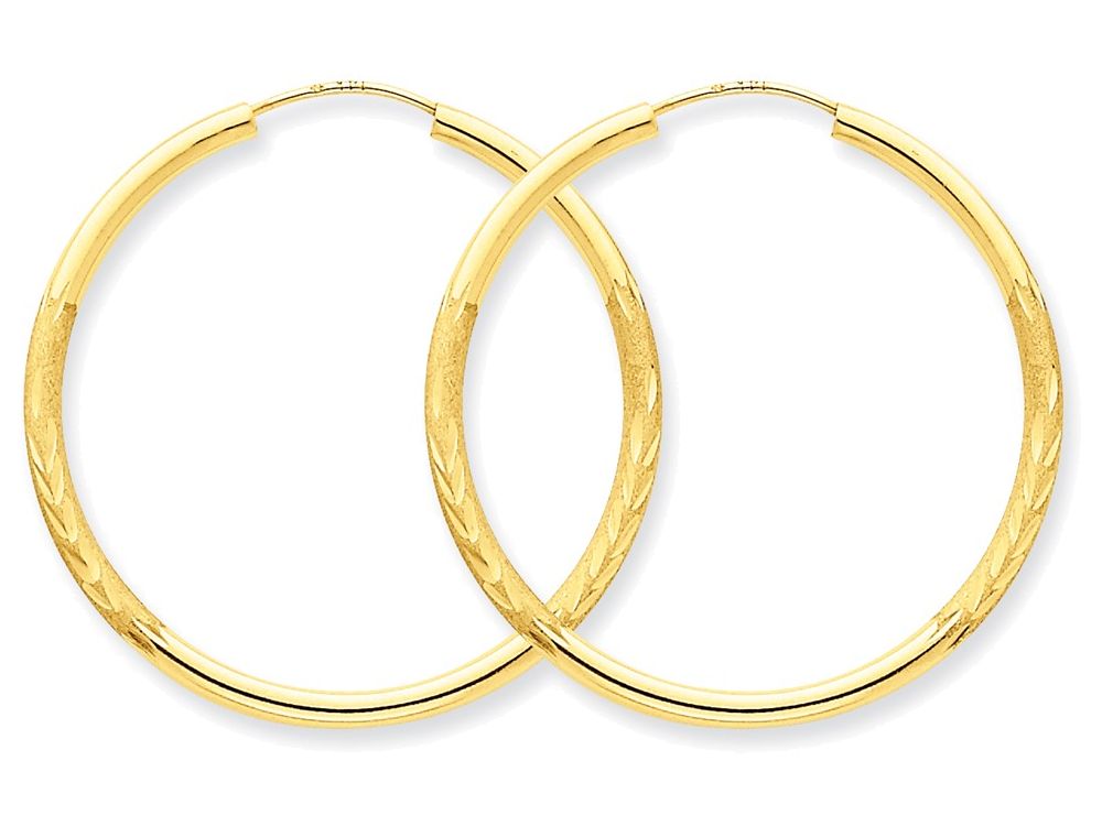 FJC Finejewelers 14k Yellow Gold 2mm Satin Bright-cut Endless Hoop Earrings