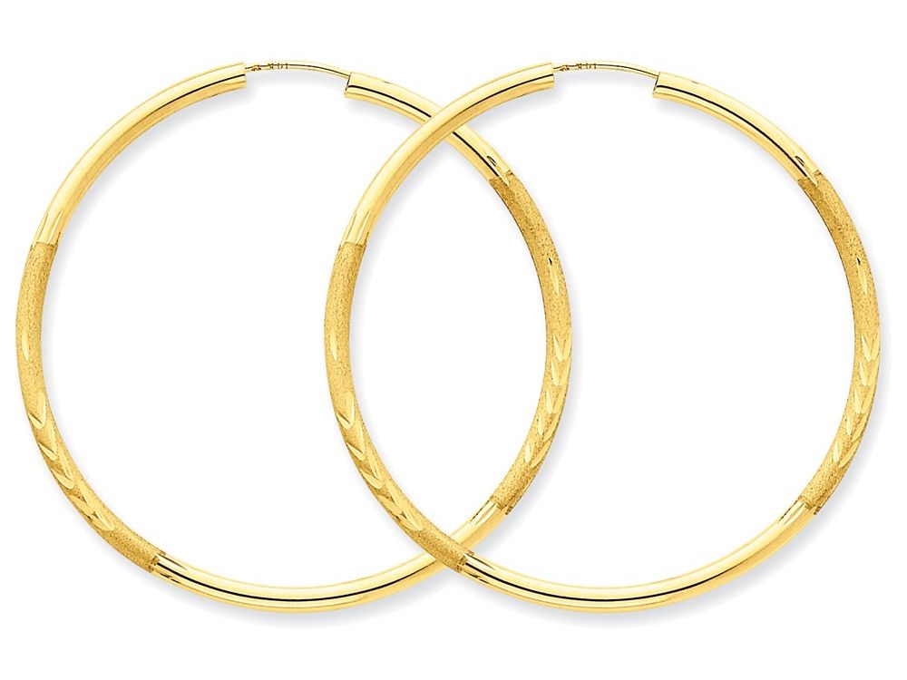 FJC Finejewelers 14k Yellow Gold 2mm Satin Bright-cut Endless Hoop Earrings