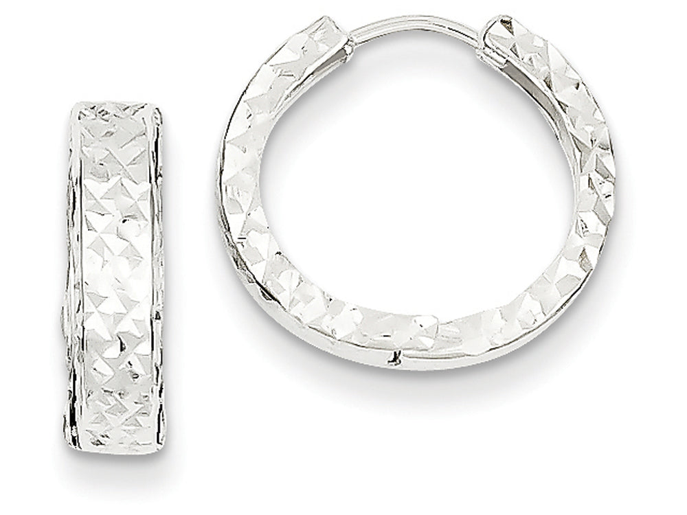 FJC Finejewelers 14k White Gold Bright-cut Hinged Hoop Earrings