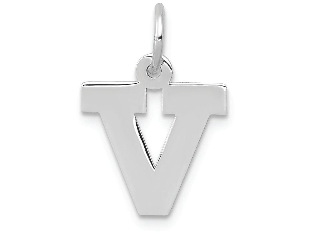 FJC Finejewelers 14k White Gold Small Block Initial V Charm