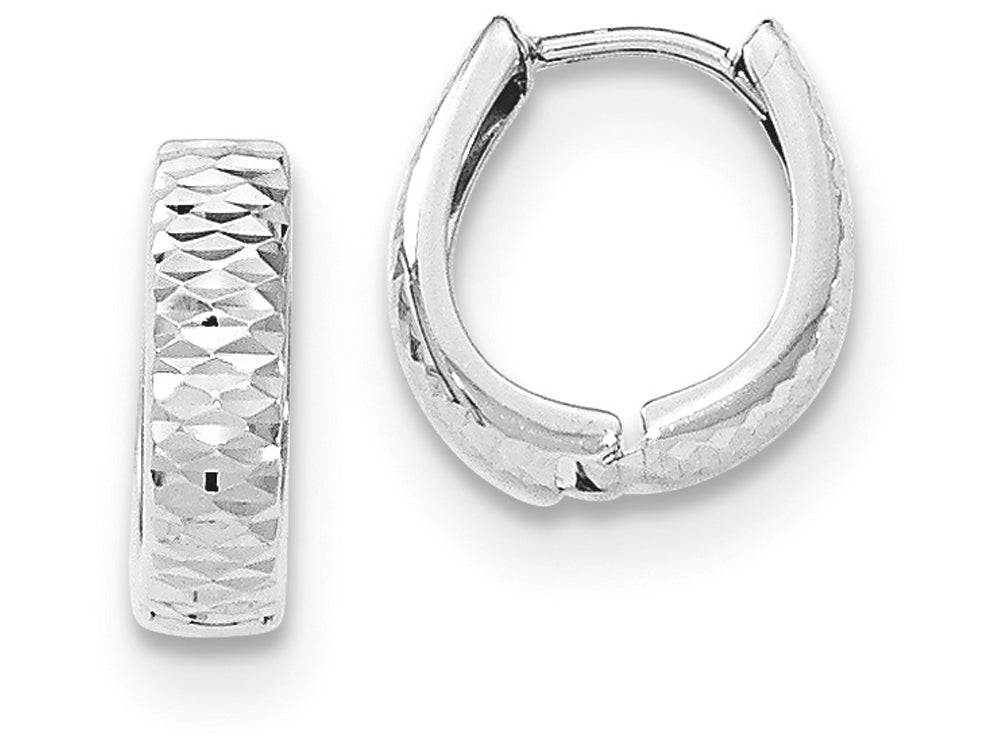 FJC Finejewelers 14k White Gold Textured And Polished Hinged Hoop Earrings