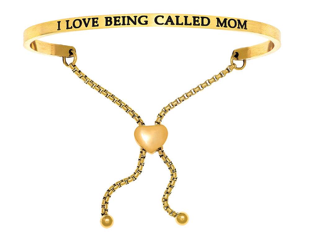 Intuitions Stainless Steel Yellow Finish i Love Being Called Mom Adjustable Friendship Bracelet