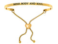 Intuitions Stainless Steel Yellow Finish mind, Body And Soul Adjustable Friendship Bracelet