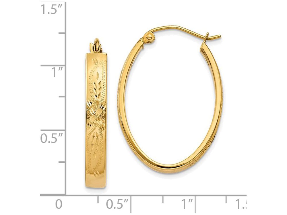 FJC Finejewelers 14k Yellow Gold Satin and Bright-cut Oval Hoop Earrings