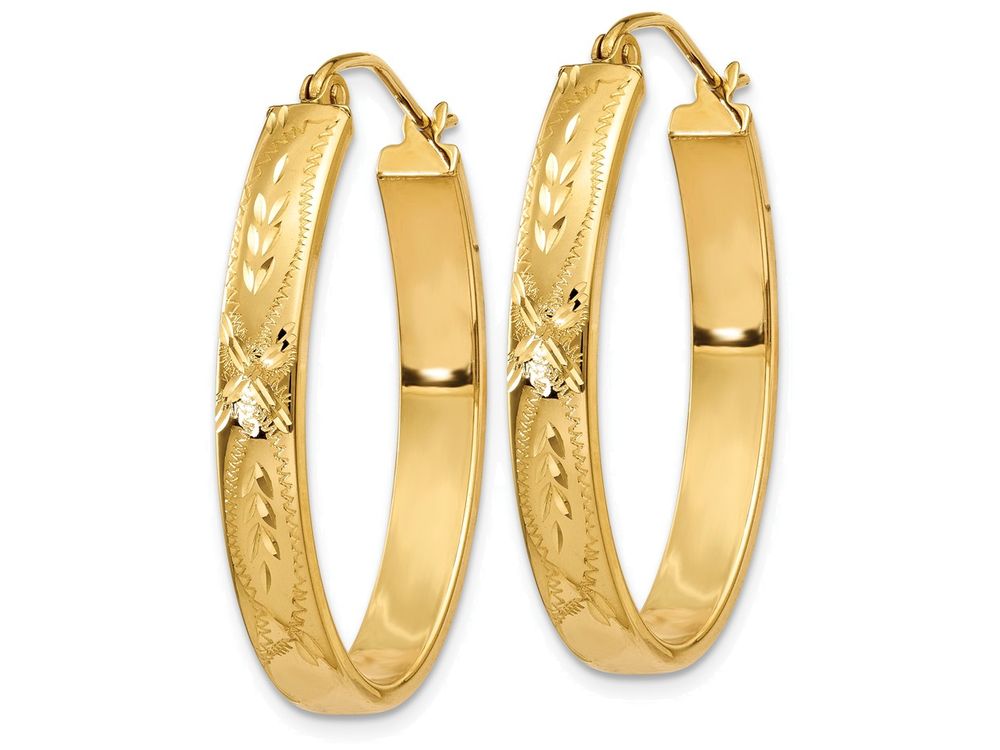 FJC Finejewelers 14k Yellow Gold Satin and Bright-cut Oval Hoop Earrings