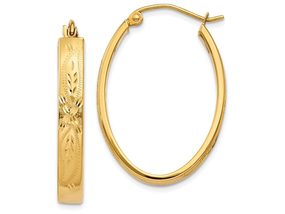 FJC Finejewelers 14k Yellow Gold Satin and Bright-cut Oval Hoop Earrings