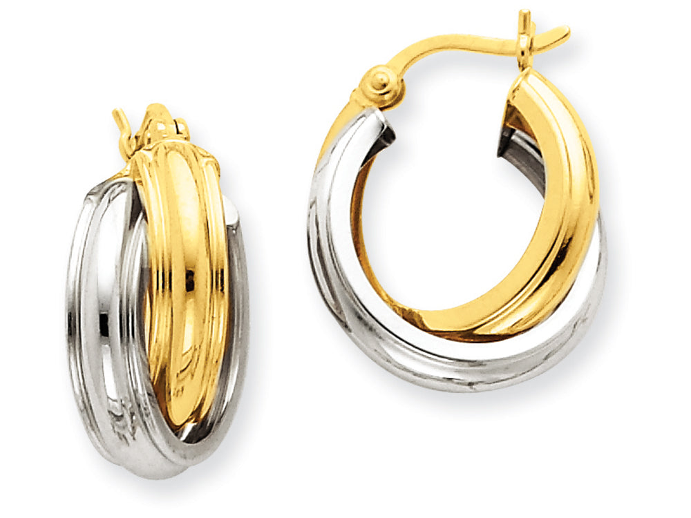 FJC Finejewelers 14 kt Two Tone Gold Polished Double Hoop Earrings
