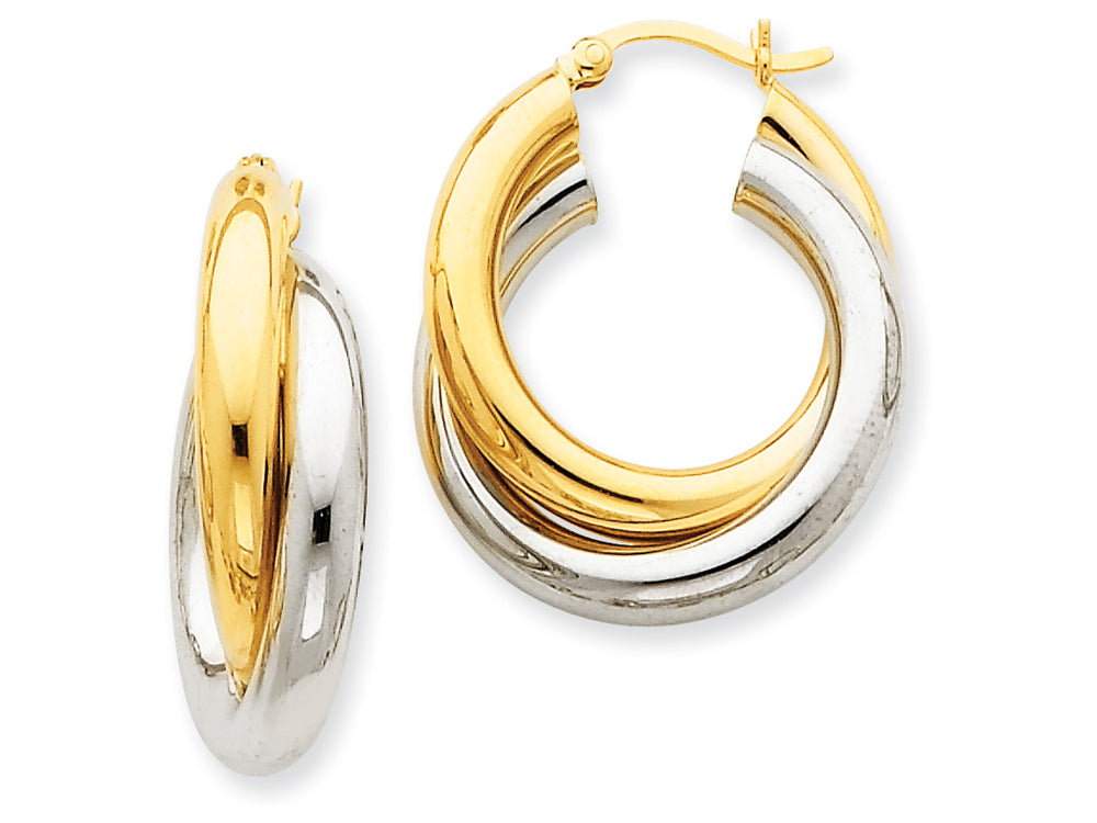 FJC Finejewelers 14 kt Two Tone Gold Polished Double Tube Hoop Earrings